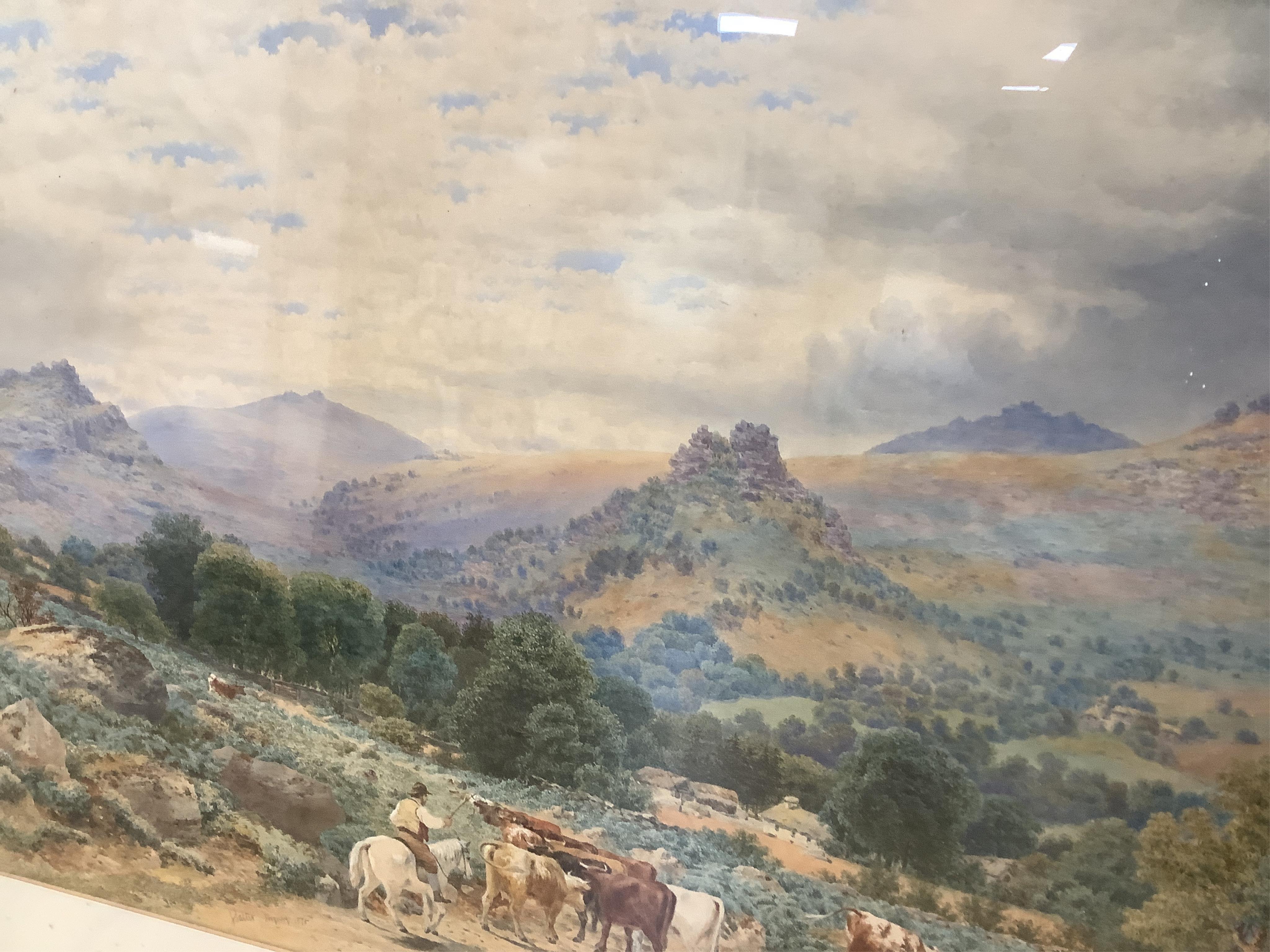 John William Salter (1825-1891), Extensive landscape with cattle, Torquay, signed and dated 1870, watercolour, 45 x 71cm